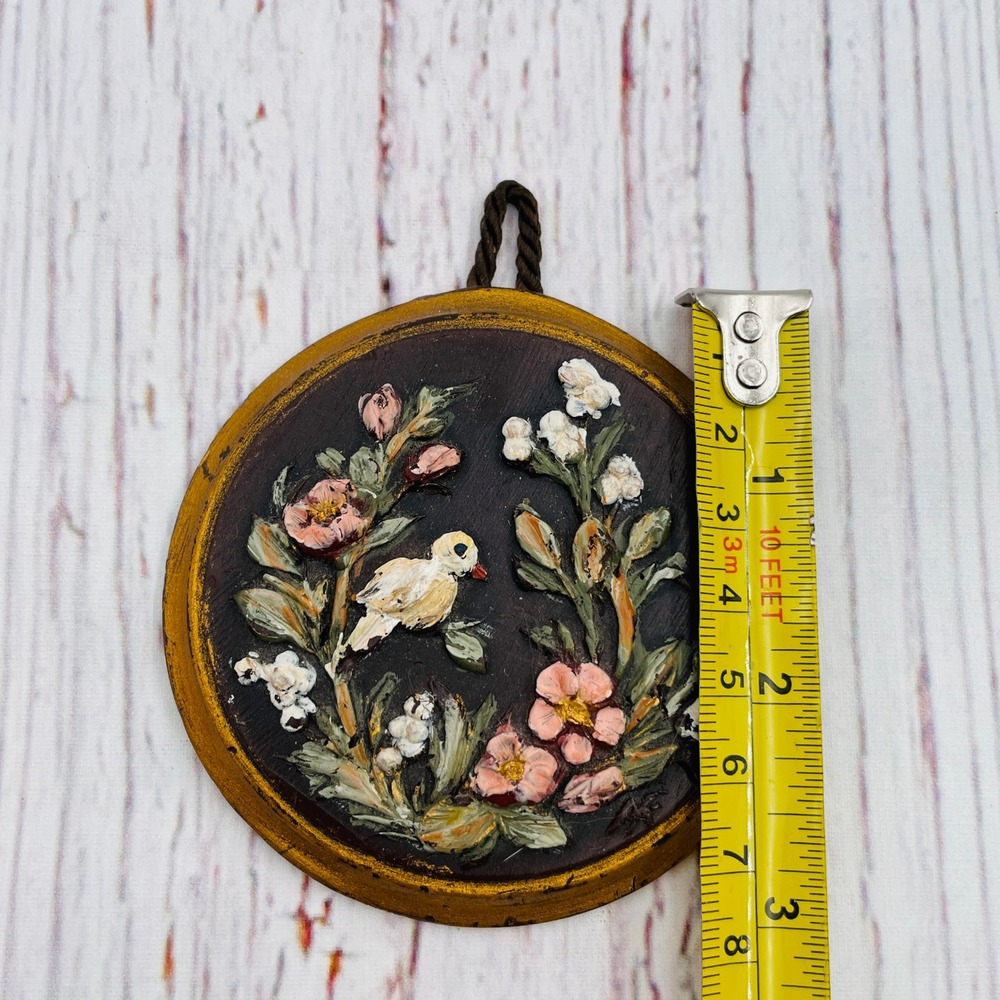 Vintage Filke German Hand Painted Bird Floral Relief Wall Plaque Regensburg Art - Picture 6 of 8